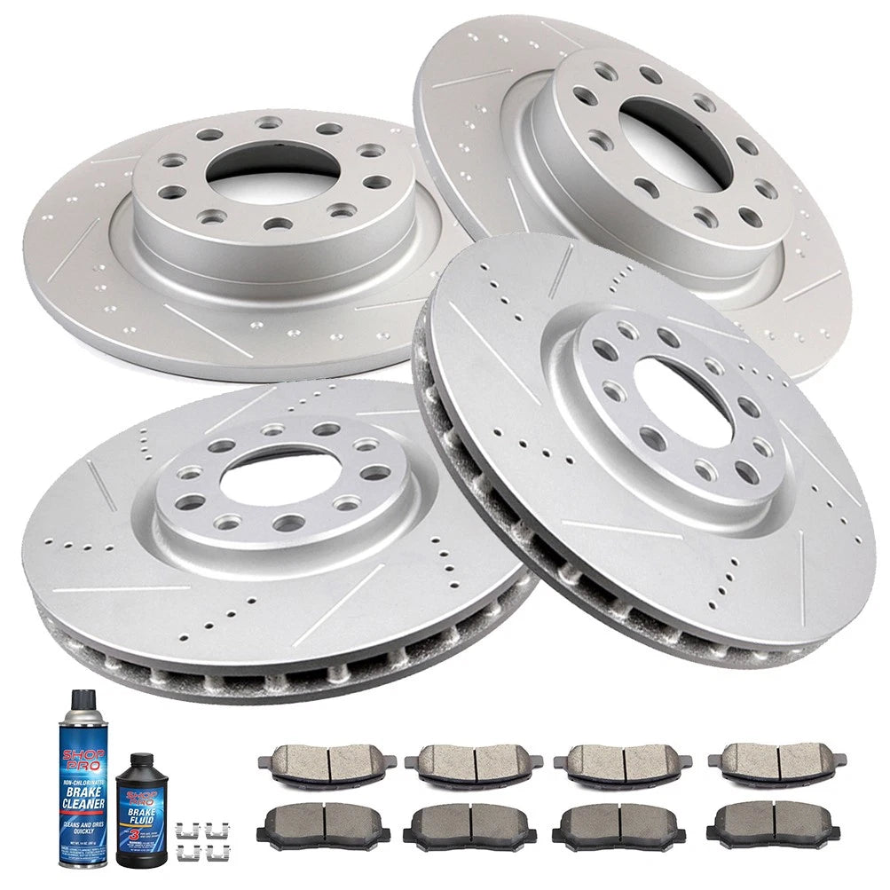Set of 4 Ceramic Brake Pads and Drilled Rotors for Dodge Dart (2013–2016)