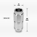 Set of 20 M12X1.25 Silver JDM Open End Cone Wheel Lug Nuts + Spline Lock Key
