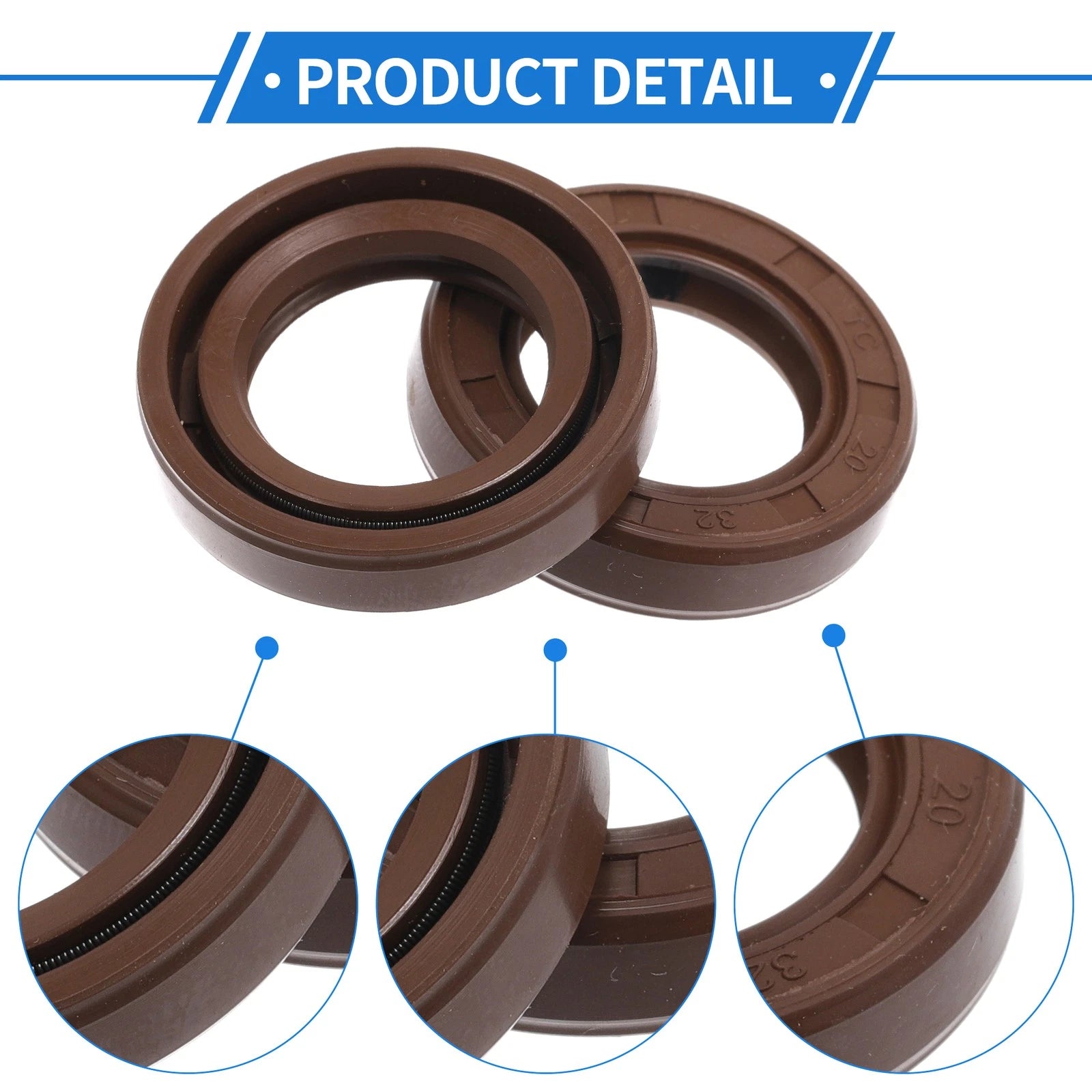 Set of 2 Oil Seal Rotary Shaft Seal FKM Rubber 20x32x7mm