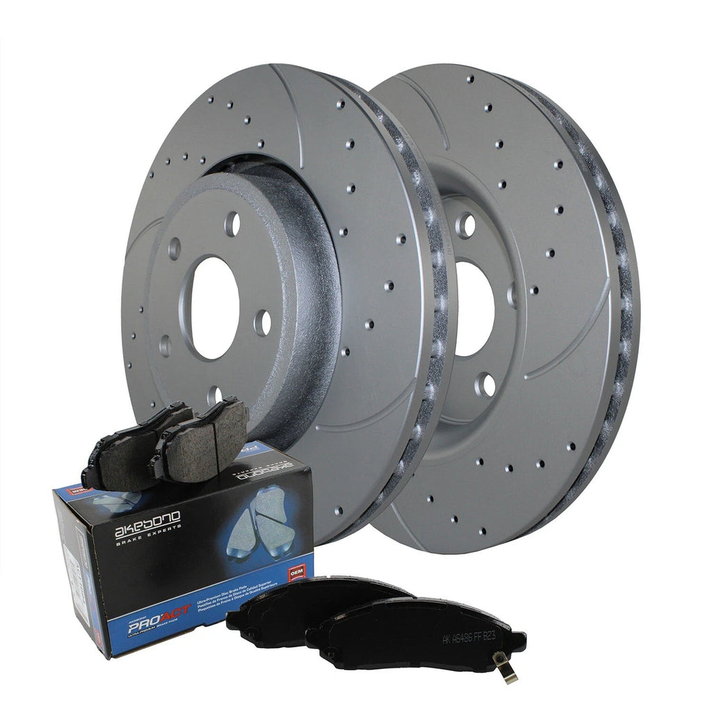 Front Brake Kit Set of 4 Drilled 350mm Rotors Akebono Ceramic Pads for Dodge Jeep