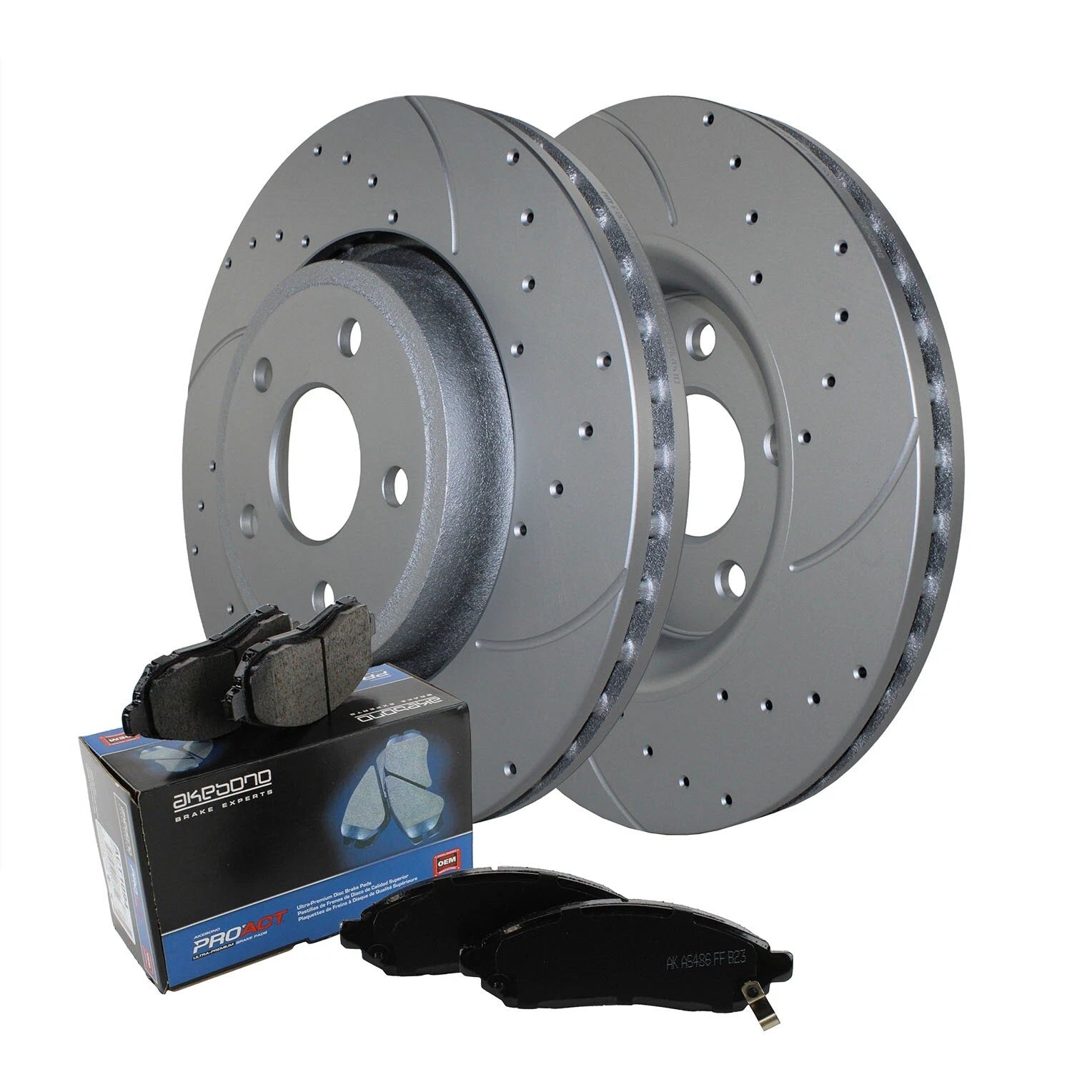 Front Brake Kit Set of 4 Drilled 350mm Rotors Akebono Ceramic Pads for Dodge Jeep