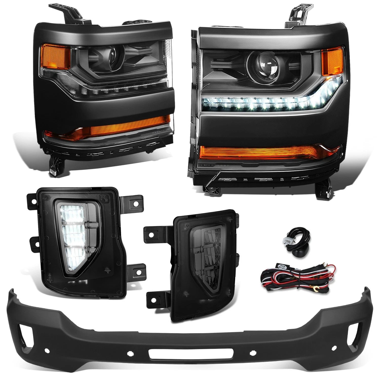 Black Amber Headlights & Fog Lights for Silverado 1500 (2016–2018)
