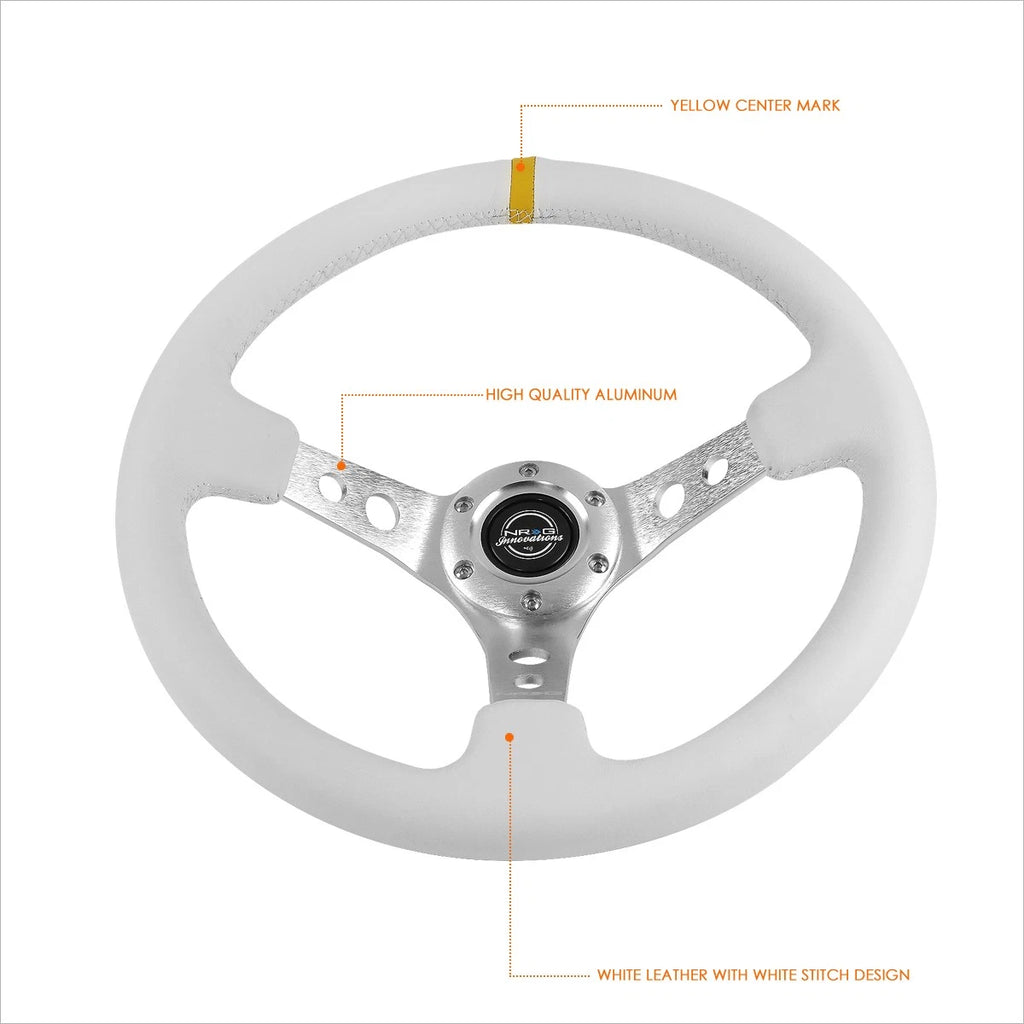 NRG RST-006WT-Y 6-Bolt 350mm Leather Racing Steering Wheel for Universal