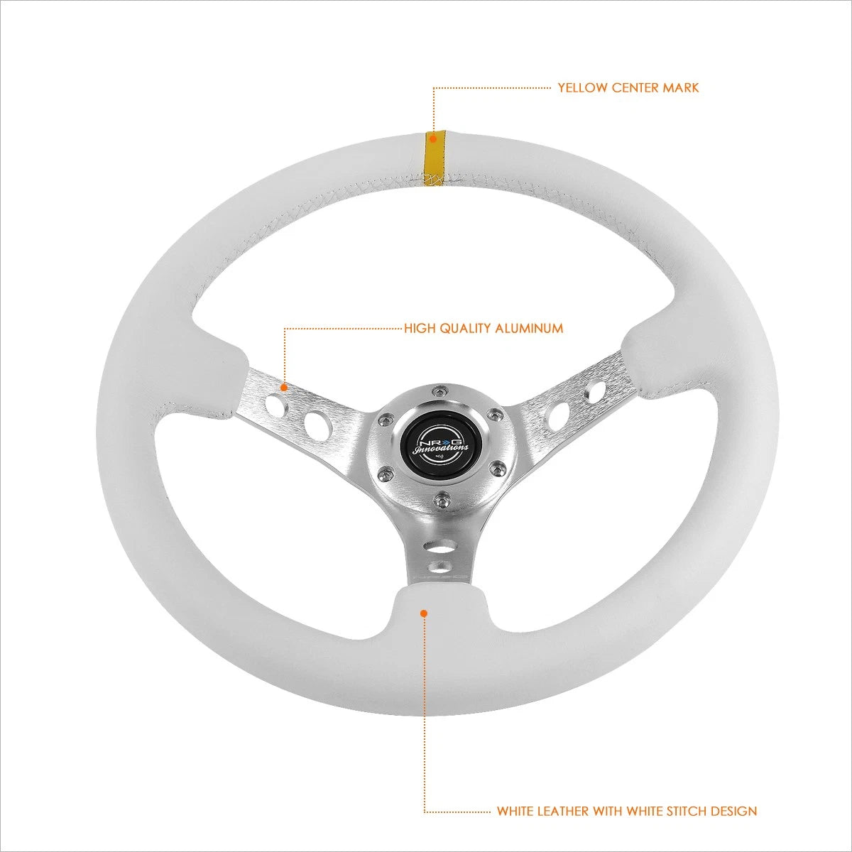 NRG RST-006WT-Y 6-Bolt 350mm Leather Racing Steering Wheel for Universal