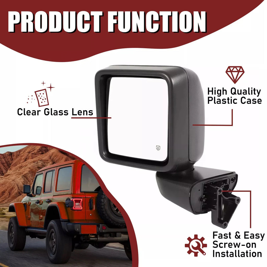 Pair Power Heated Mirrors for Jeep Gladiator Wrangler JL (2018-2023)