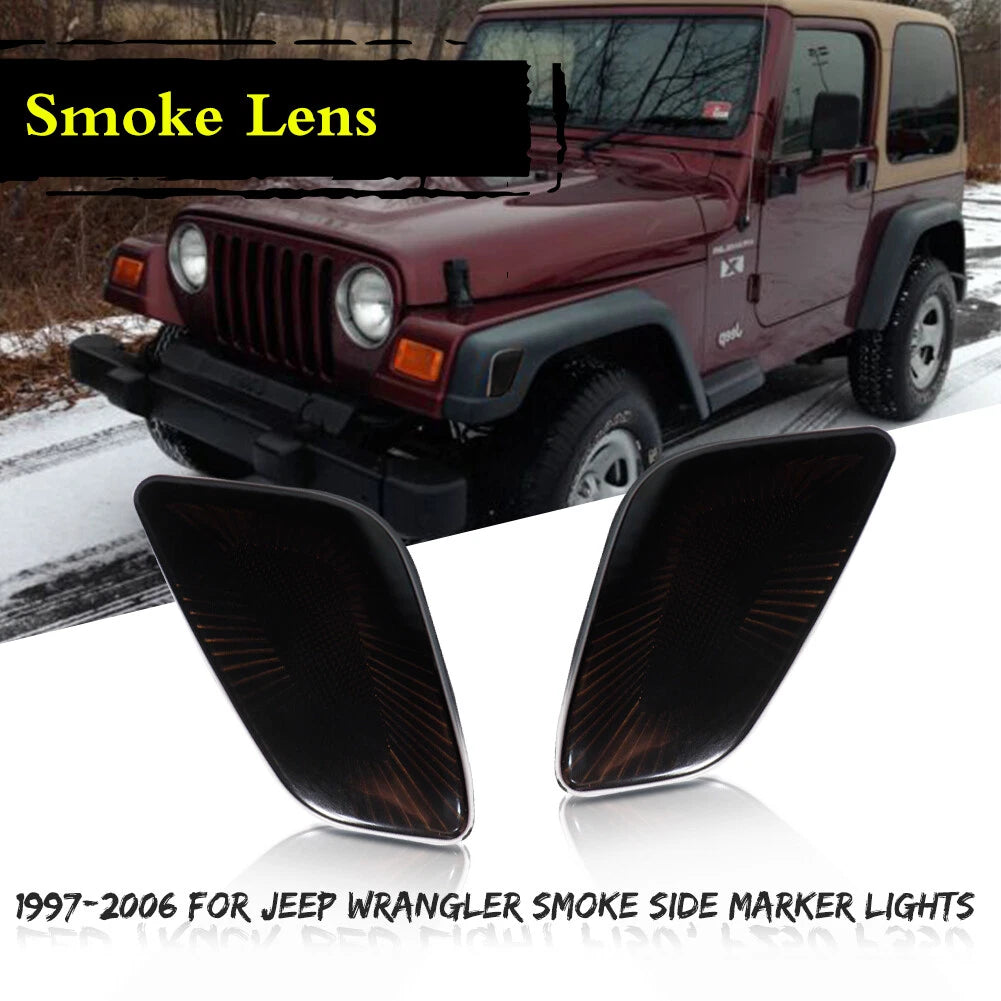 Smoked Side Marker Signal Light Lamps Housing Kit for Jeep Wrangler TJ (1997–2006)