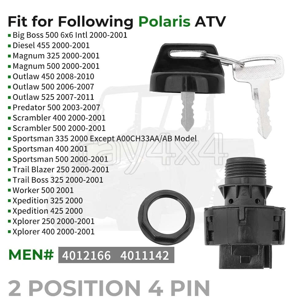 4 Pin Ignition Key Switch for Polaris Sportsman 335 400 500 600 (2000–2009)