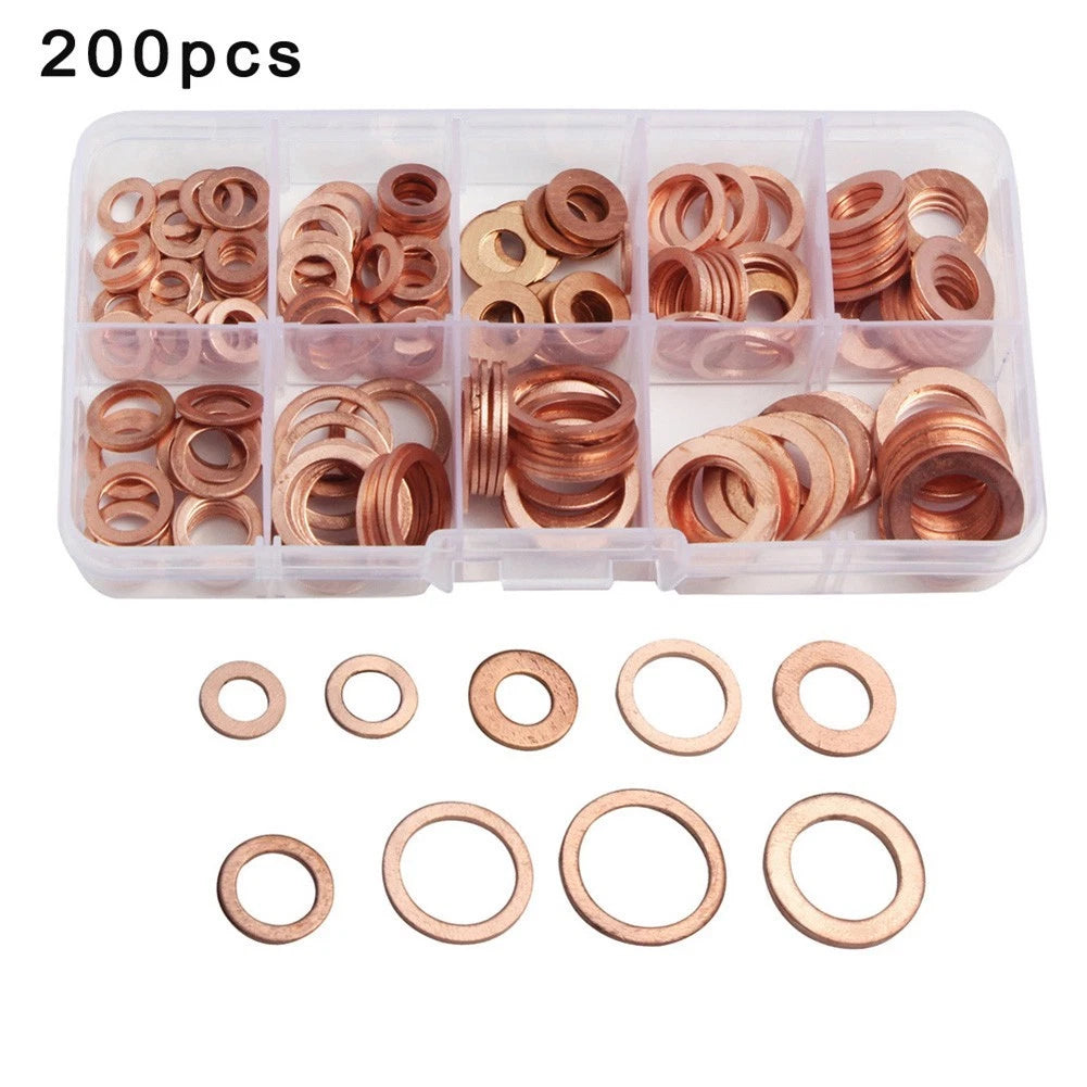 Set of 200 Copper Washers for Automotive, Marine, Generators