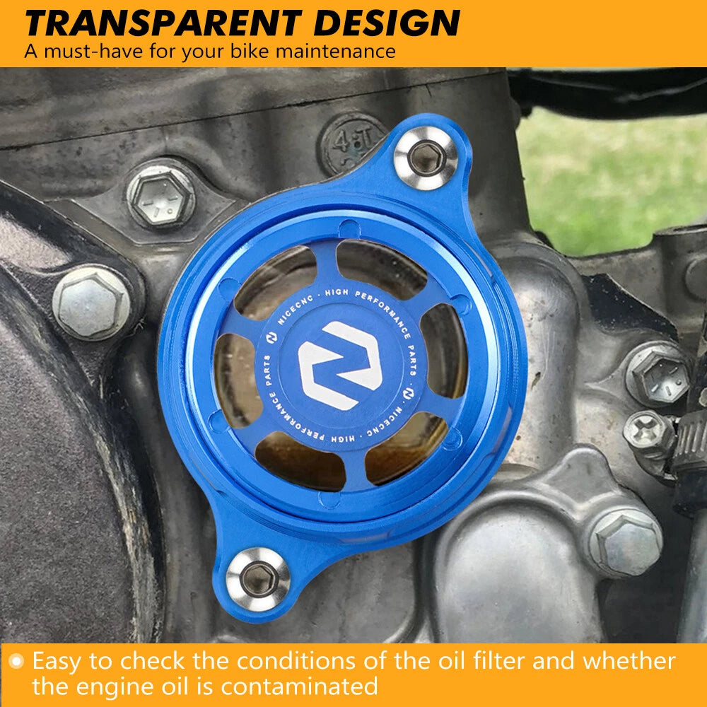Clear Oil Filter Cover Cap for Yamaha YZ250F (2014–2024), YZ450F (2010–2022)