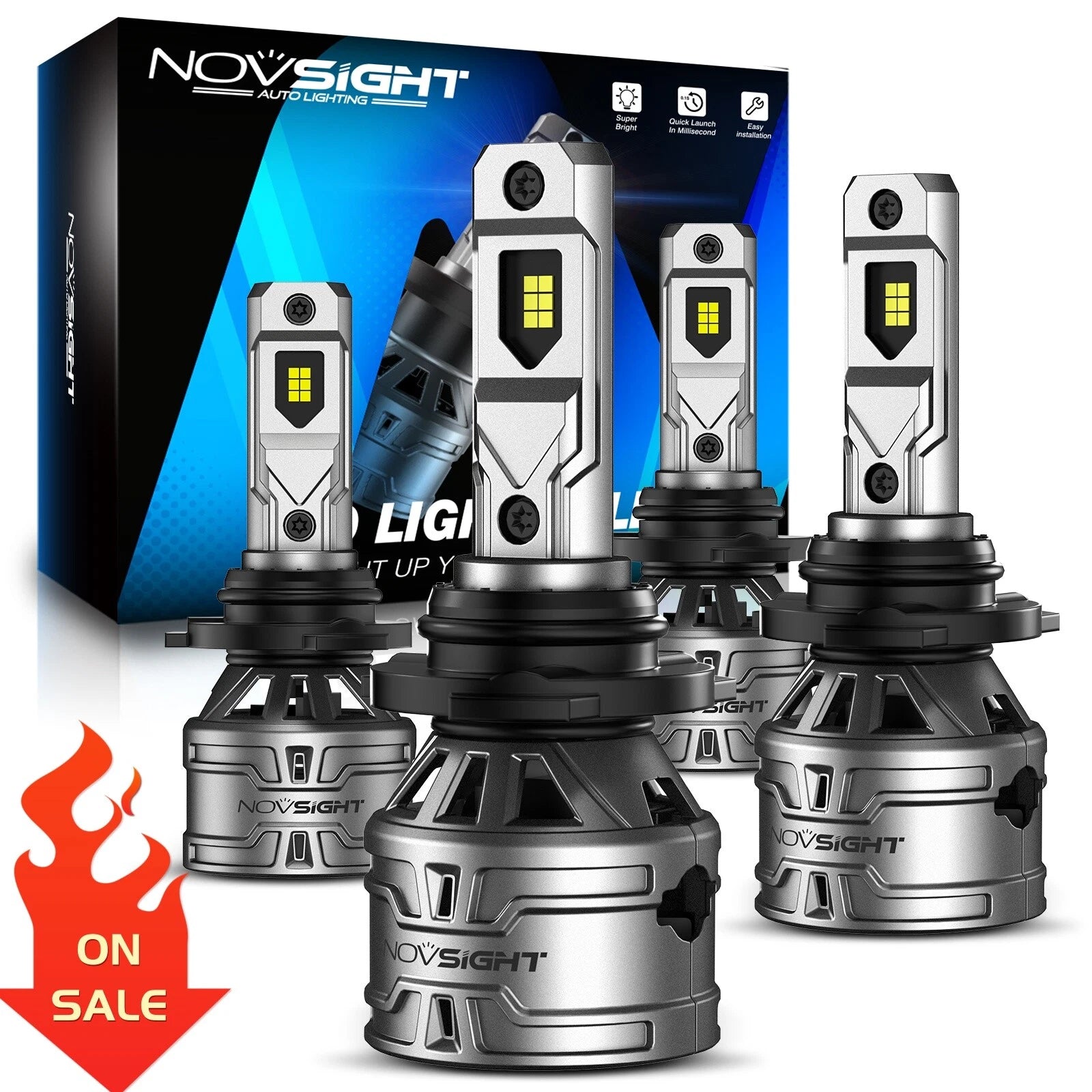 Set of 4 NOVSIGHT 9005 + 9006 LED Headlight Bulbs 6500K High Low Beam