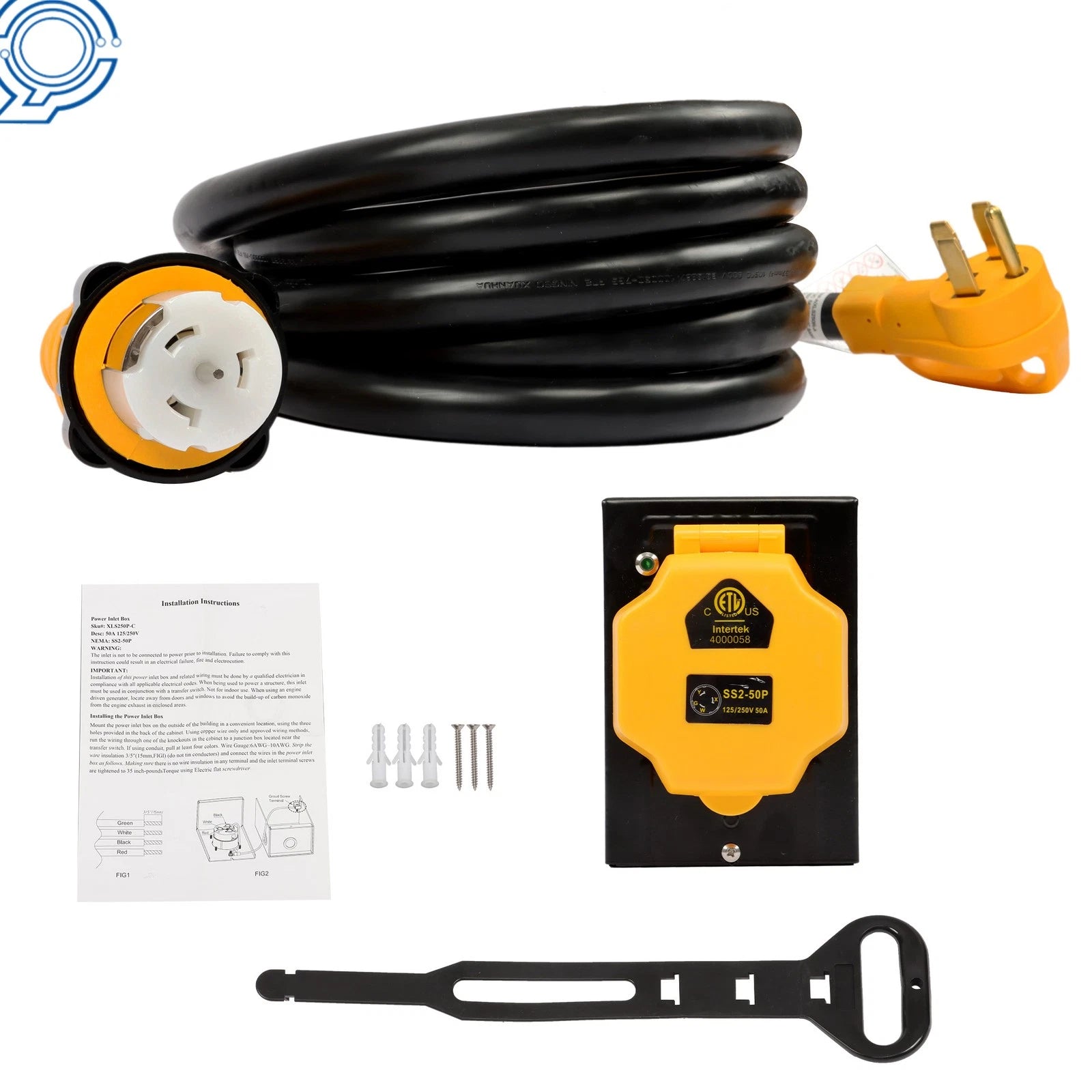 15FT 50 Amp Generator Cord & Power Inlet Box NEMA 14-50P/SS2-50R