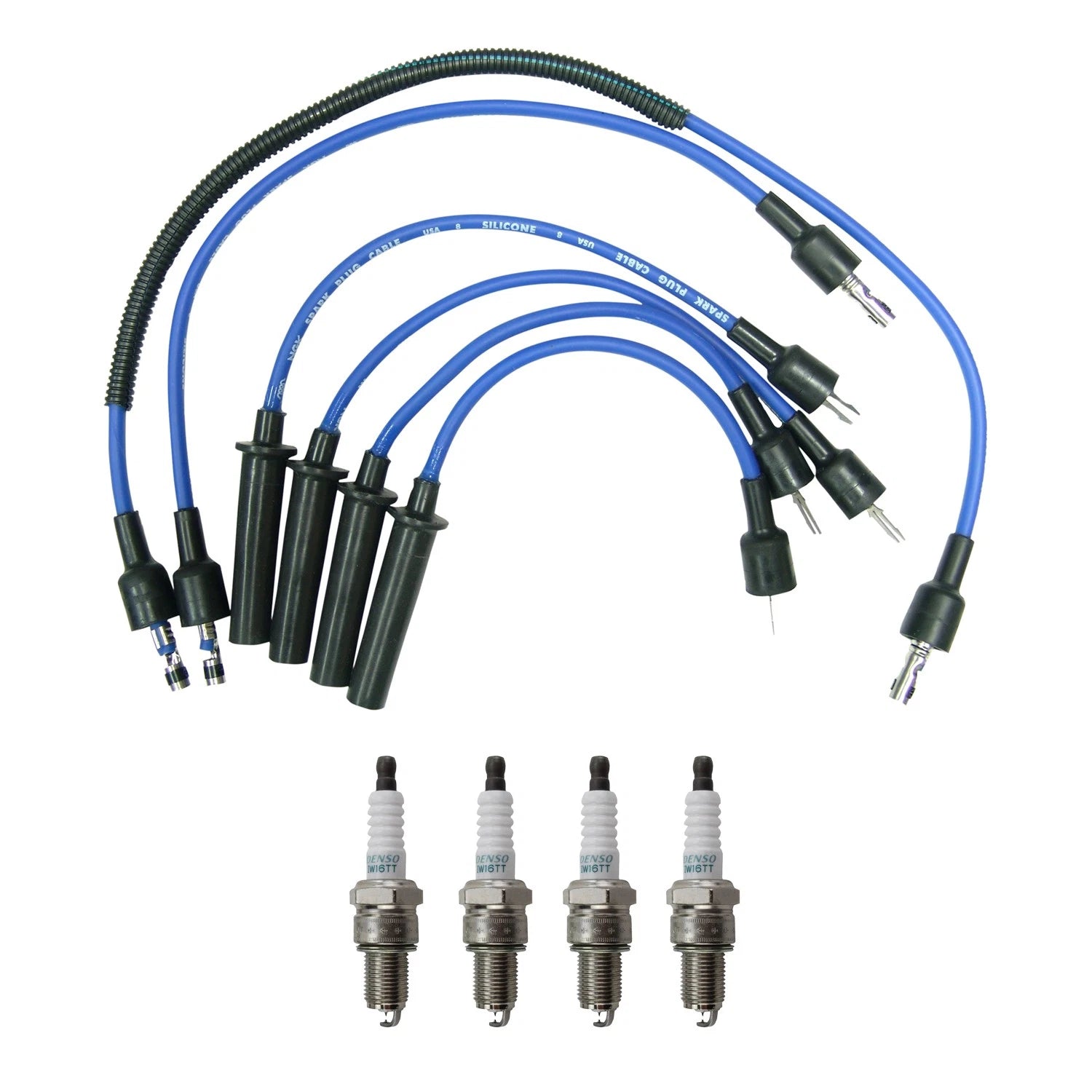 NGK 7mm Wire Set & Denso Iridium Spark Plug Kit for Acclaim Aries Dakota Omni (L4)