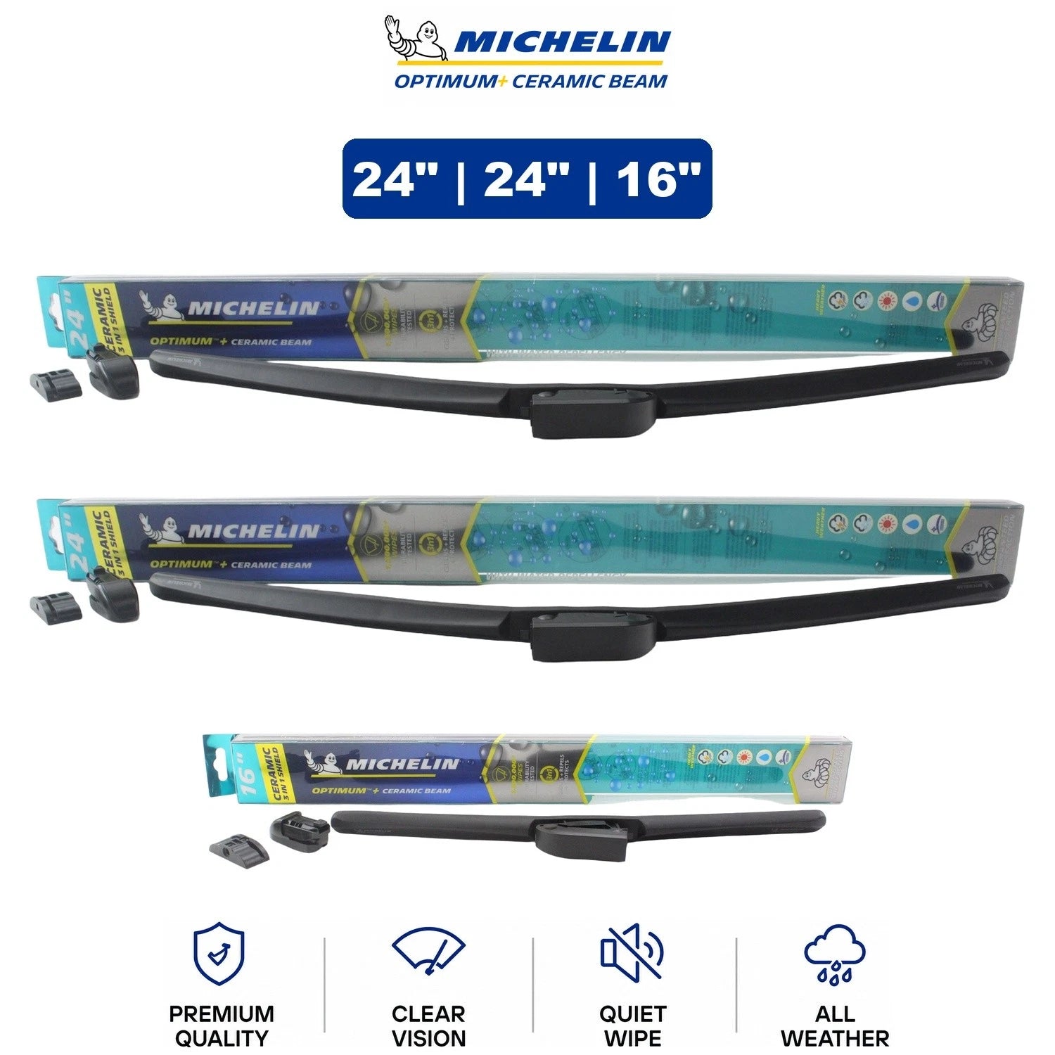 Set of 3 Michelin Optimum+ Ceramic Beam Wiper Blades for Mazda (2000–2006)
