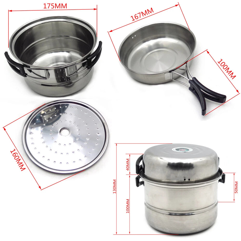 Set of 4 Portable Outdoor Cookware Camping Cooking Bowl Pan Pot