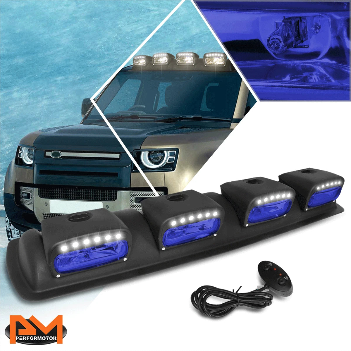 4X Off-Road Roof Mount Fog Lamps with LED Accent Lights for Universal Fit