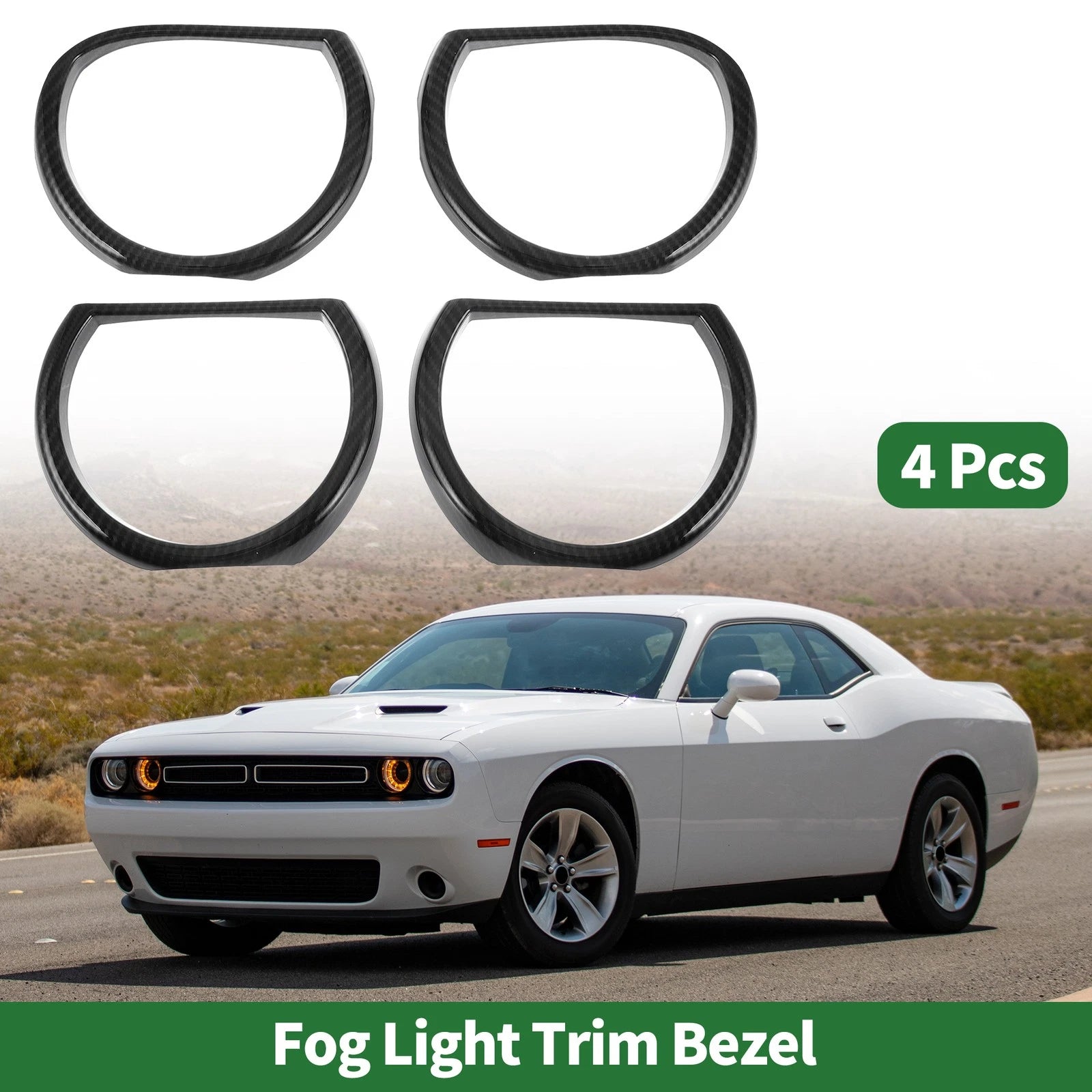 Set of 4 Headlight Trim Bezels for Dodge Challenger (2015–2024) ABS Black