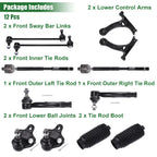12pcs Front Suspension Kit Control Arm Tie Rod End for Toyota Corolla (2003–2008)