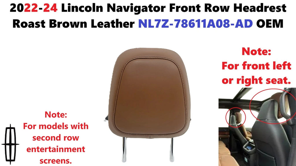 Front Row Headrest for Lincoln Navigator (2022–2024) NL7Z78611A08AD, Roast Brown Leather