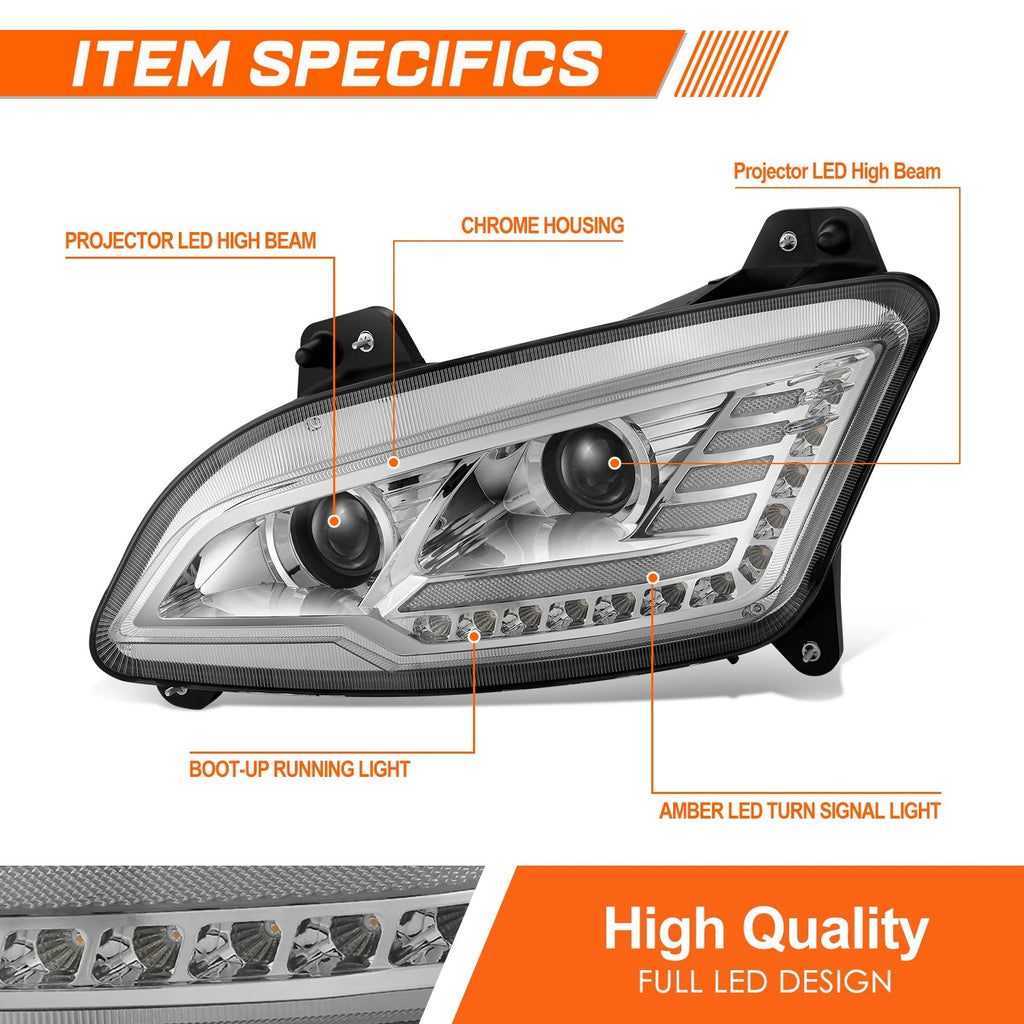 Full LED DRL Sequential Projector Headlight Lamps for Peterbilt 579 (2022–2025)