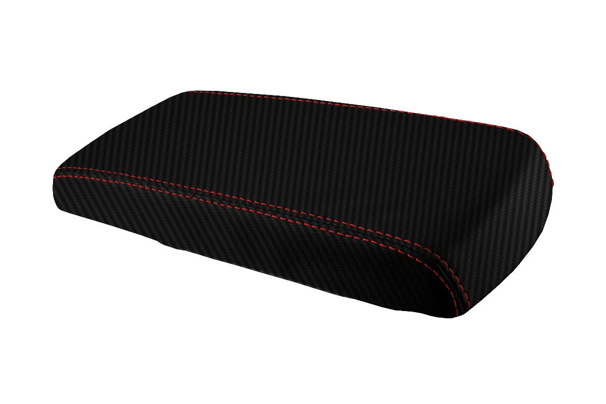 Console Lid Armrest Cover for Dodge Durango (2004–2009) Carbon Fiber Red Stitch