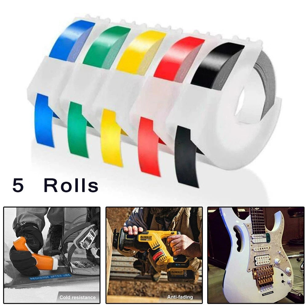 Set of 5 9mm Label Tape for Dymo & Junior Printer