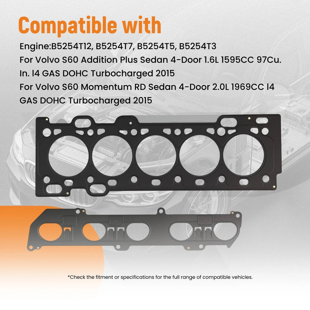 Engine Cylinder Head Gasket Set w/ Bolts for Volvo S60 T6 (2015)