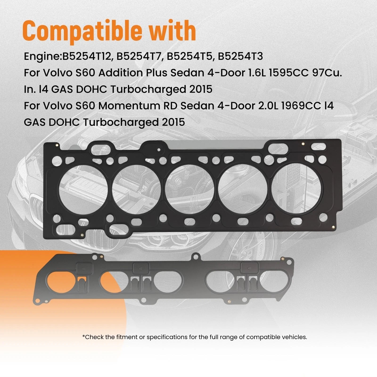 Engine Cylinder Head Gasket Set w/ Bolts for Volvo S60 T6 (2015)