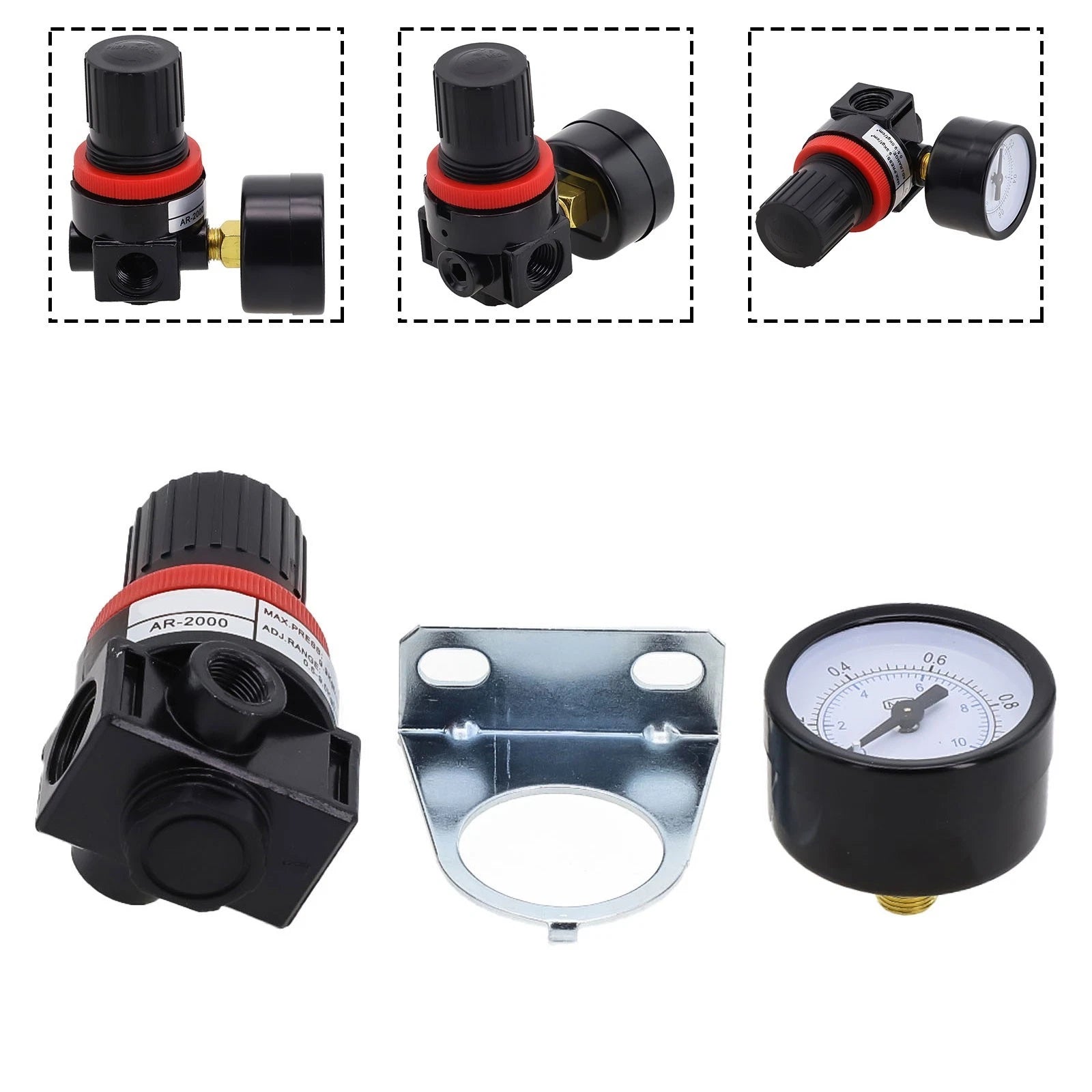 4 Port Air Pressure Regulator with Gauge for Universal Applications (1/4 NPT)