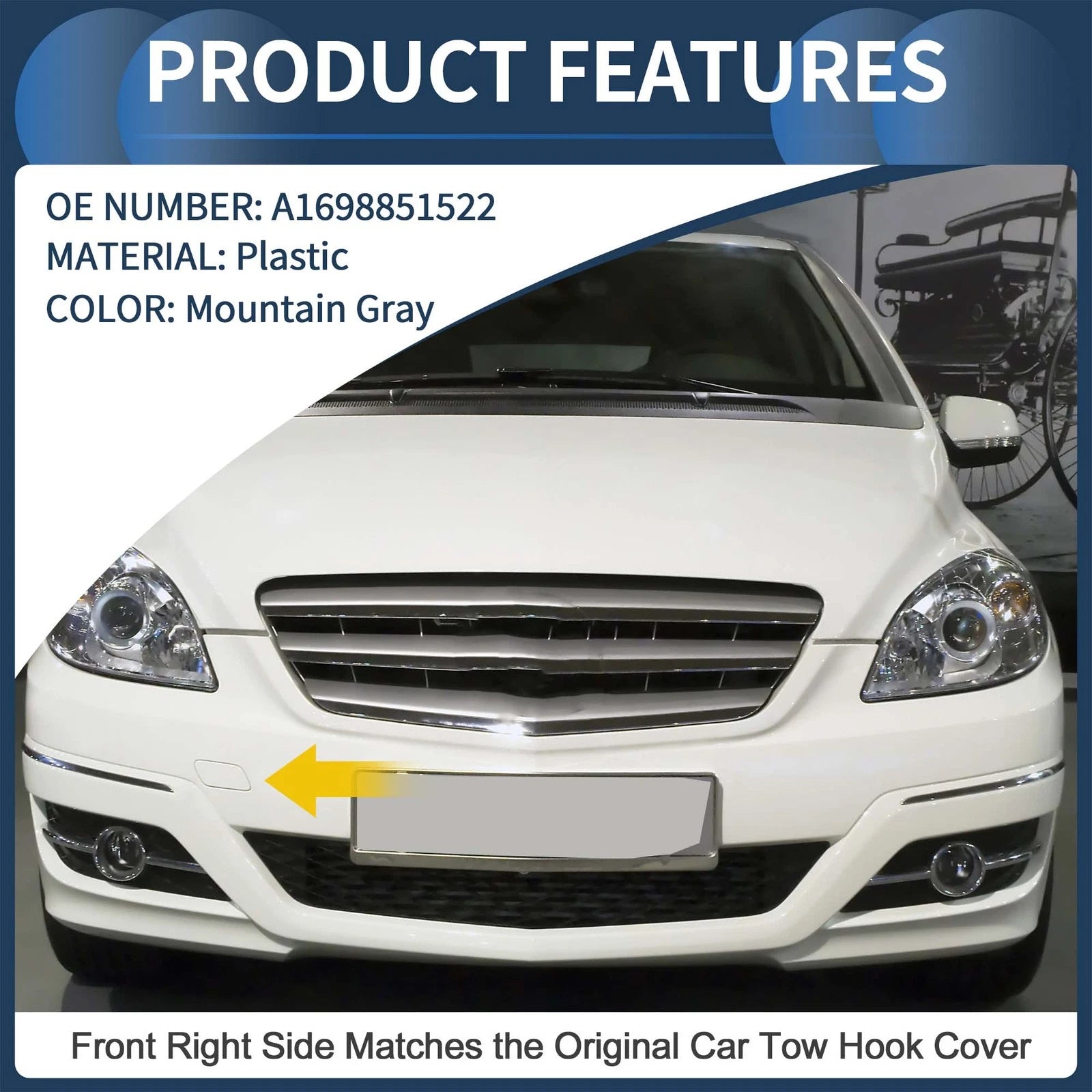 Front Bumper Tow Hook Cap for Mercedes-Benz B-Class (A1698851522) Mountain Gray