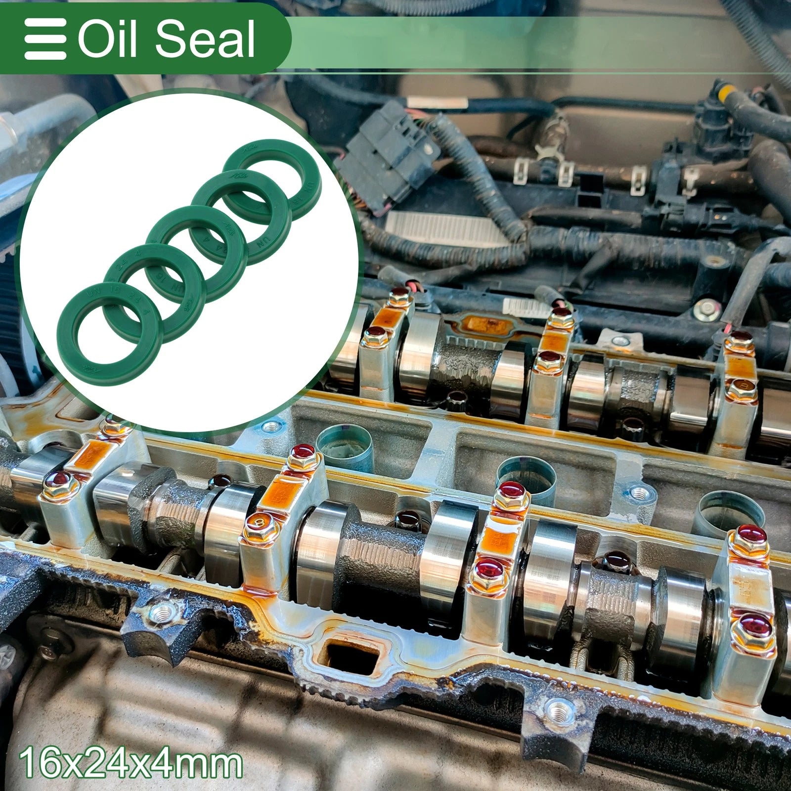 Set of 5 Oil Seal Rotary Shaft Seal 16x24x4mm High Pressure Green
