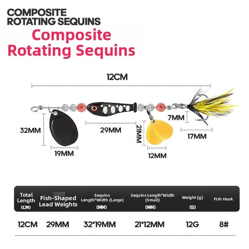 Rotating Spinner Fishing Lure 12g with Electroplated Blades