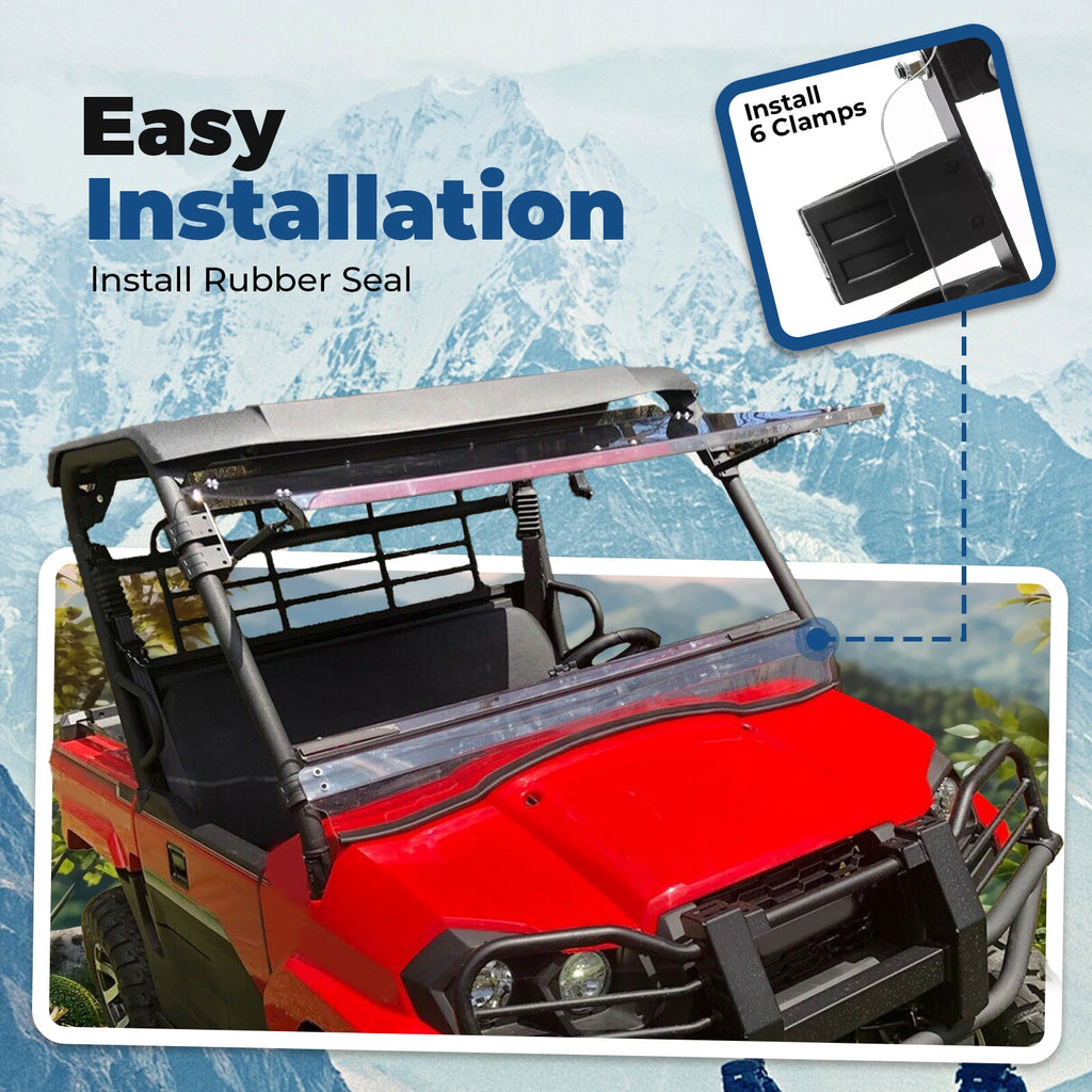 Clear Scratch Resistant Flip Windshield for Kawasaki Mule Pro MX (2019–2023)