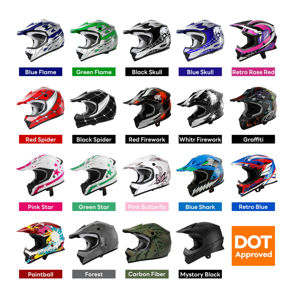 Youth Full Face Helmet for Motorcycle ATV Dirt Bike (S, M, L, XL)