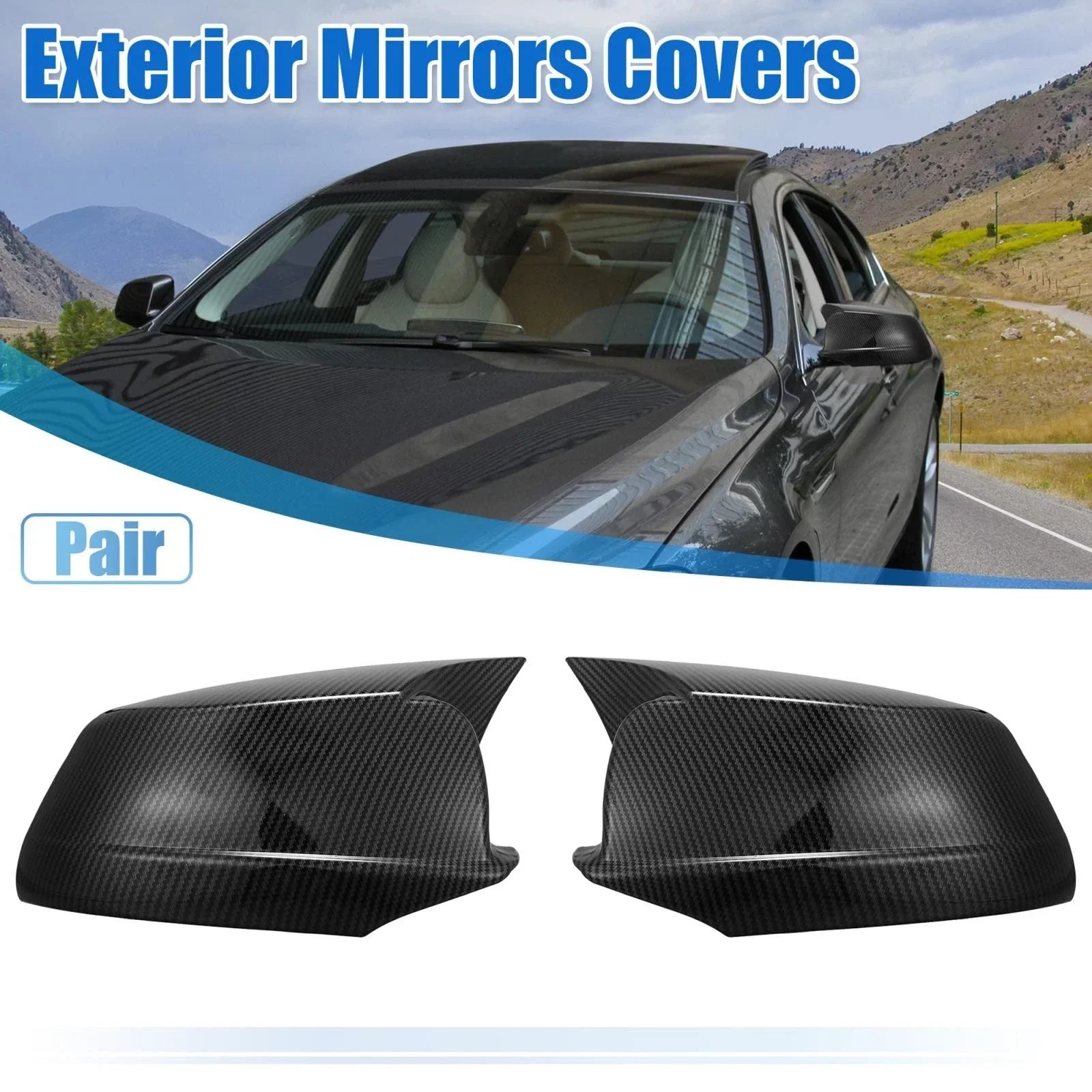 1 x Pair Door Wing Rearview Side Mirror Cover Cap Carbon Fiber Pattern for BMW