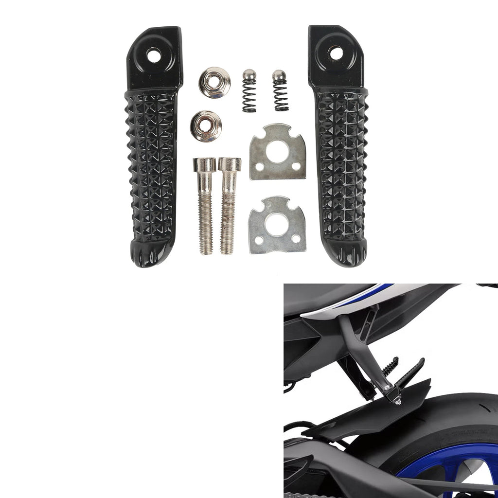 Pair Black Rear Footrests Foot Pegs for Yamaha YZF R1 (1998–2025), R6 (2003–2020)