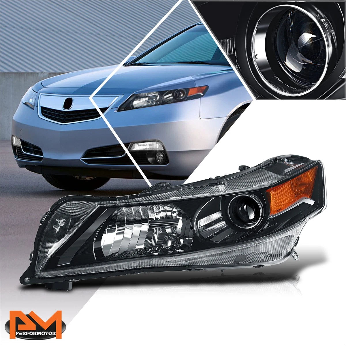 Left Side Projector Headlight Lamp for Acura TL (2012–2014) Black/Amber