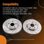 Front Brake Rotors Kit for Toyota Matrix RAV4 Avalon Camry (2003–2018) / Lexus ES350 ES300h (2007–2018)