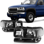Headlights Bumper Lamp Pair for GMC Sierra Yukon 1500 (1999–2007) Black Housing