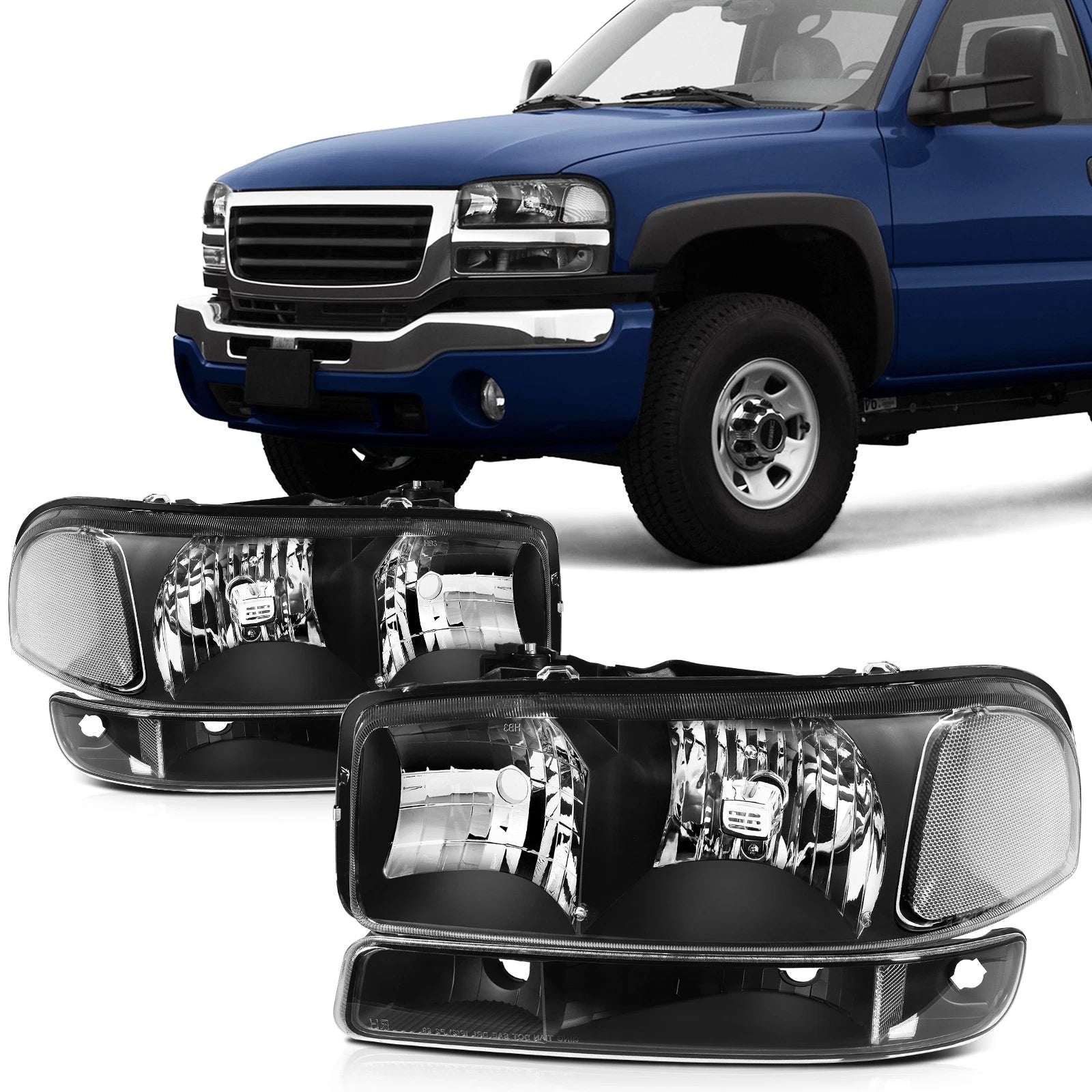 Headlights Bumper Lamp Pair for GMC Sierra Yukon 1500 (1999–2007) Black Housing