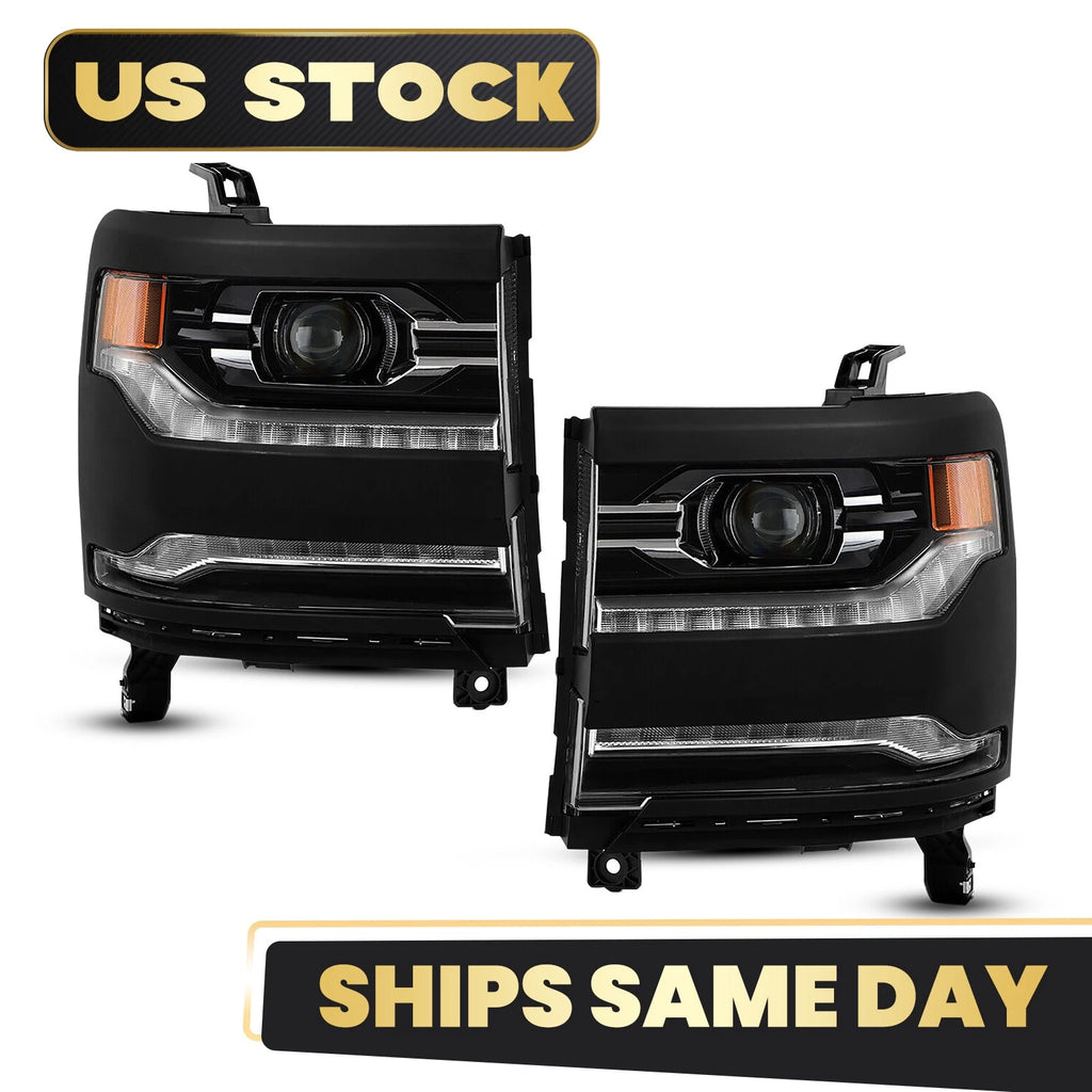 Full LED Headlight Set for Chevy Silverado 1500 (2016–2018) W/Module