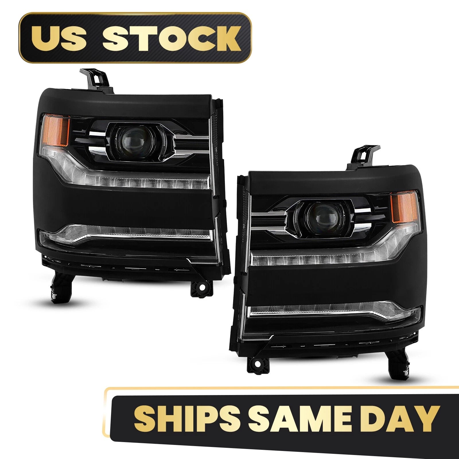 Full LED Headlight Set for Chevy Silverado 1500 (2016–2018) W/Module