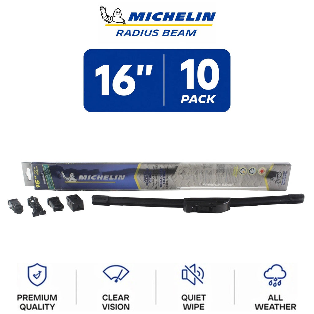 Set of 10 Michelin Radius Beam Wiper Blades 16" Curved All-Weather