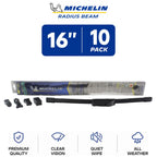 Set of 10 Michelin Radius Beam Wiper Blades 16" Curved All-Weather