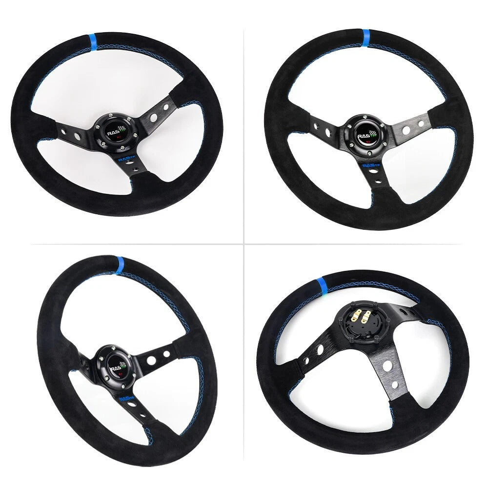 14" Suede Leather Deep Dish Racing Steering Wheel with Quick Release Kit