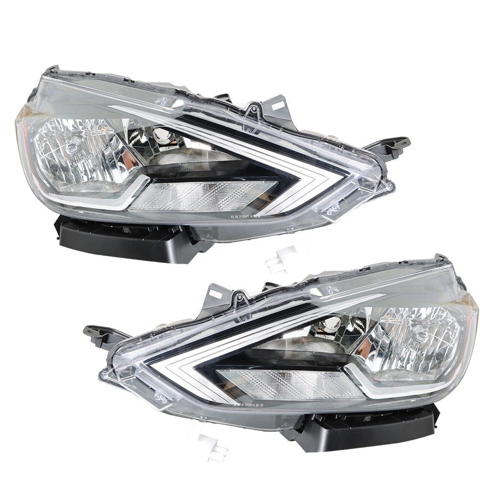 Set of 2 Replacement Headlights for Nissan Sentra (2016–2018) LH+RH Chrome Halogen