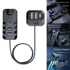 Fastest 6 Port USB Car Charger with 15m Extension Cable for Back Passengers