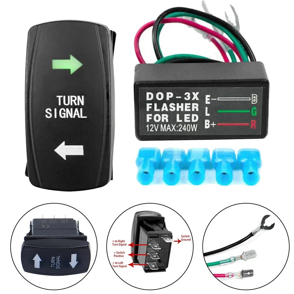 LED Turn Signal Kit for ATV UTV Motorcycle (Rocker Switch, Blinker)