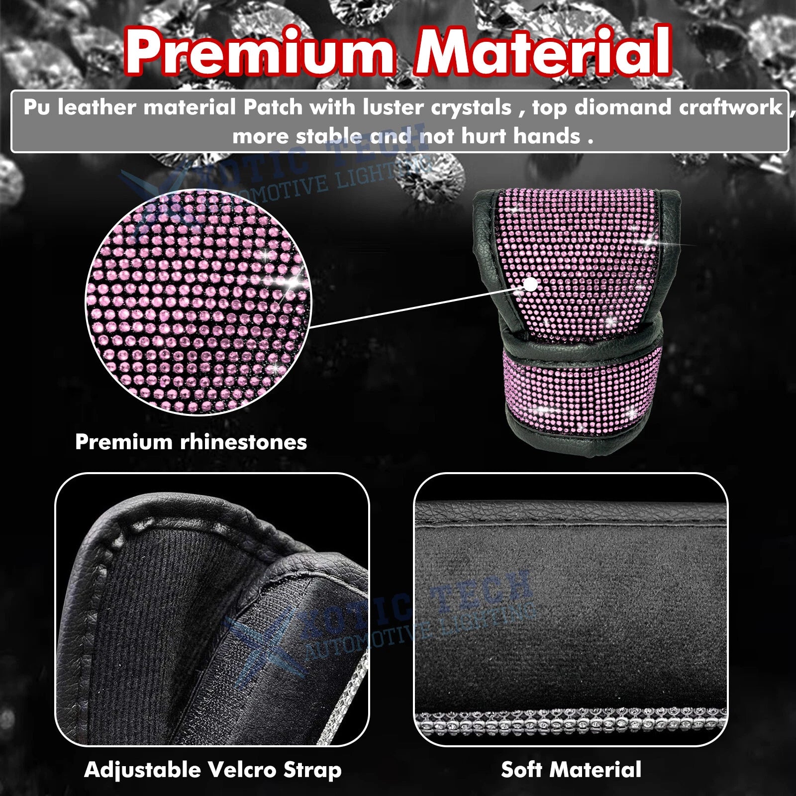 Bling Rhinestone Leather Auto Gear Shift Knob Protective Cover Universal (2022-2025)