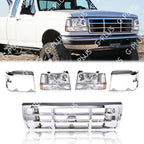 Chrome Grille and Headlight Door Set for Ford F150 F250 F350 (1992–1998)
