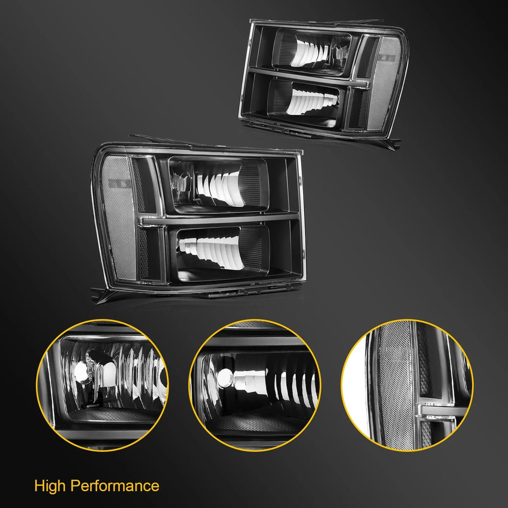 2X Headlight Assembly for GMC Sierra 1500 (2007–2014) Black Housing